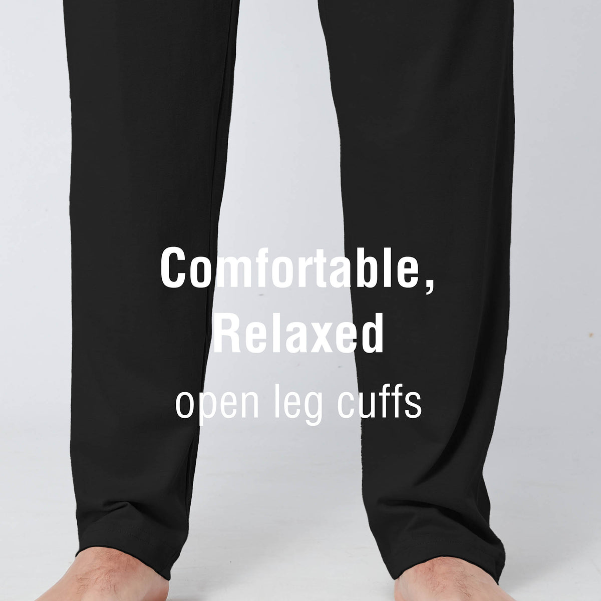 Black Open Leg Lounge Pants With Ribbed Waistband