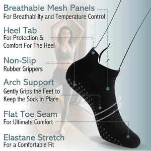 Womens 4PK Yoga & Pilates Black Trainer Socks