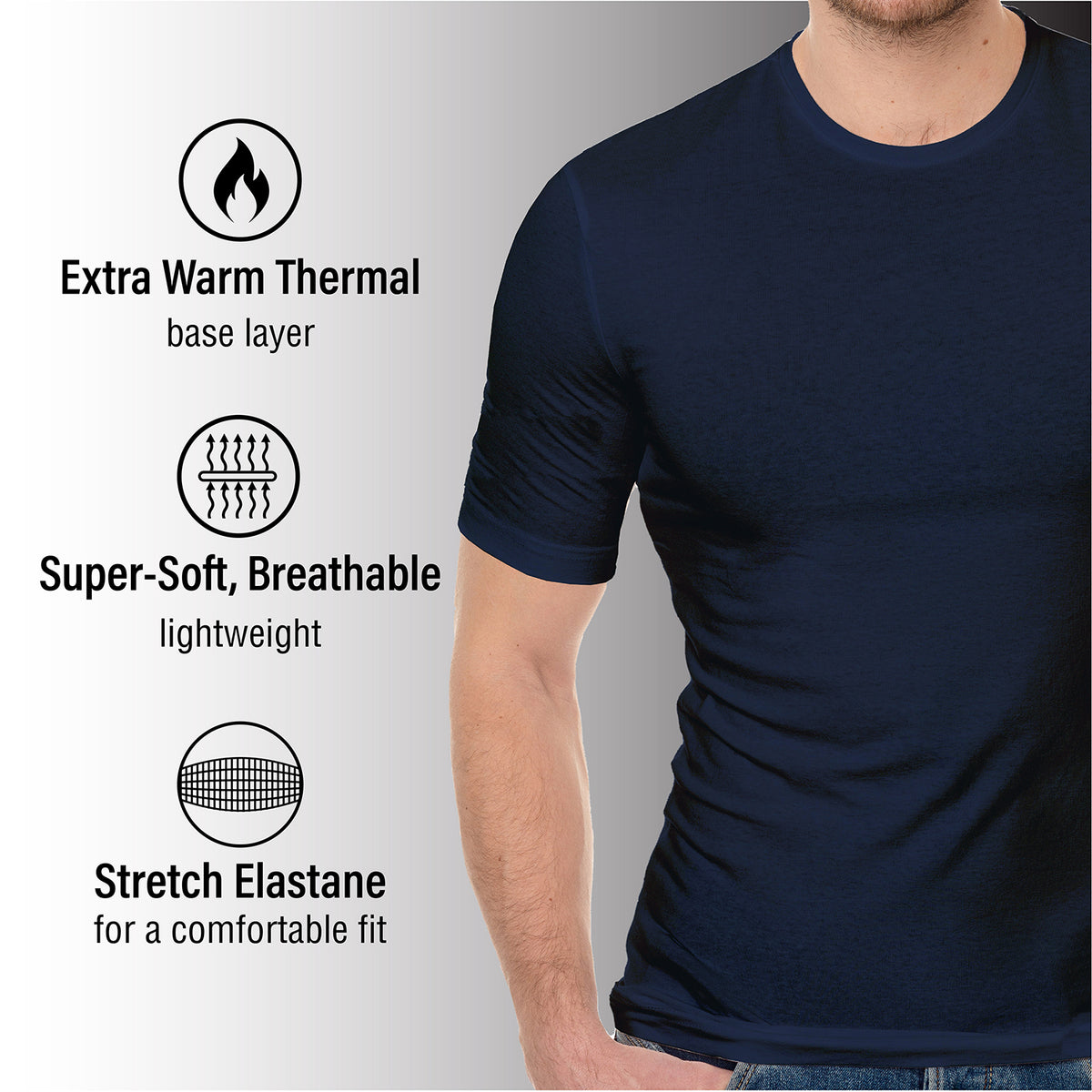 Mens Thermal Underwear Short Sleeve Top Navy