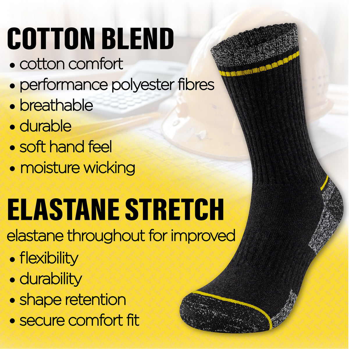 Mens 6 Pack Premium Cotton Blend Mixed Work Socks