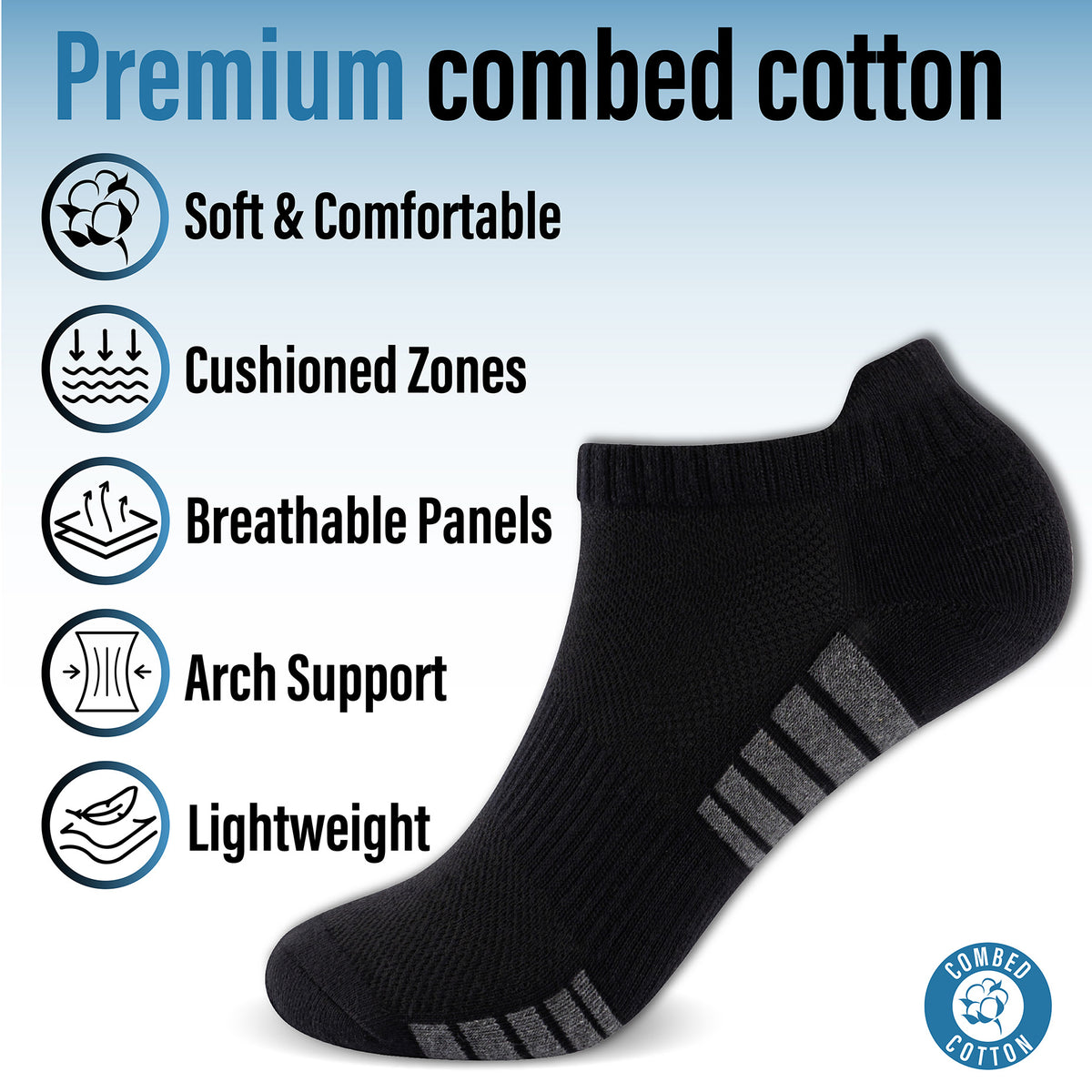Mens 12 Pack Half Terry Trainer Socks (Black Striped)