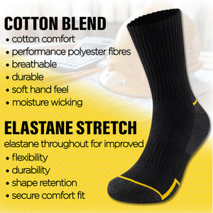 Mens 12 Pack Premium Cotton Blend Yellow Stripe Work Socks