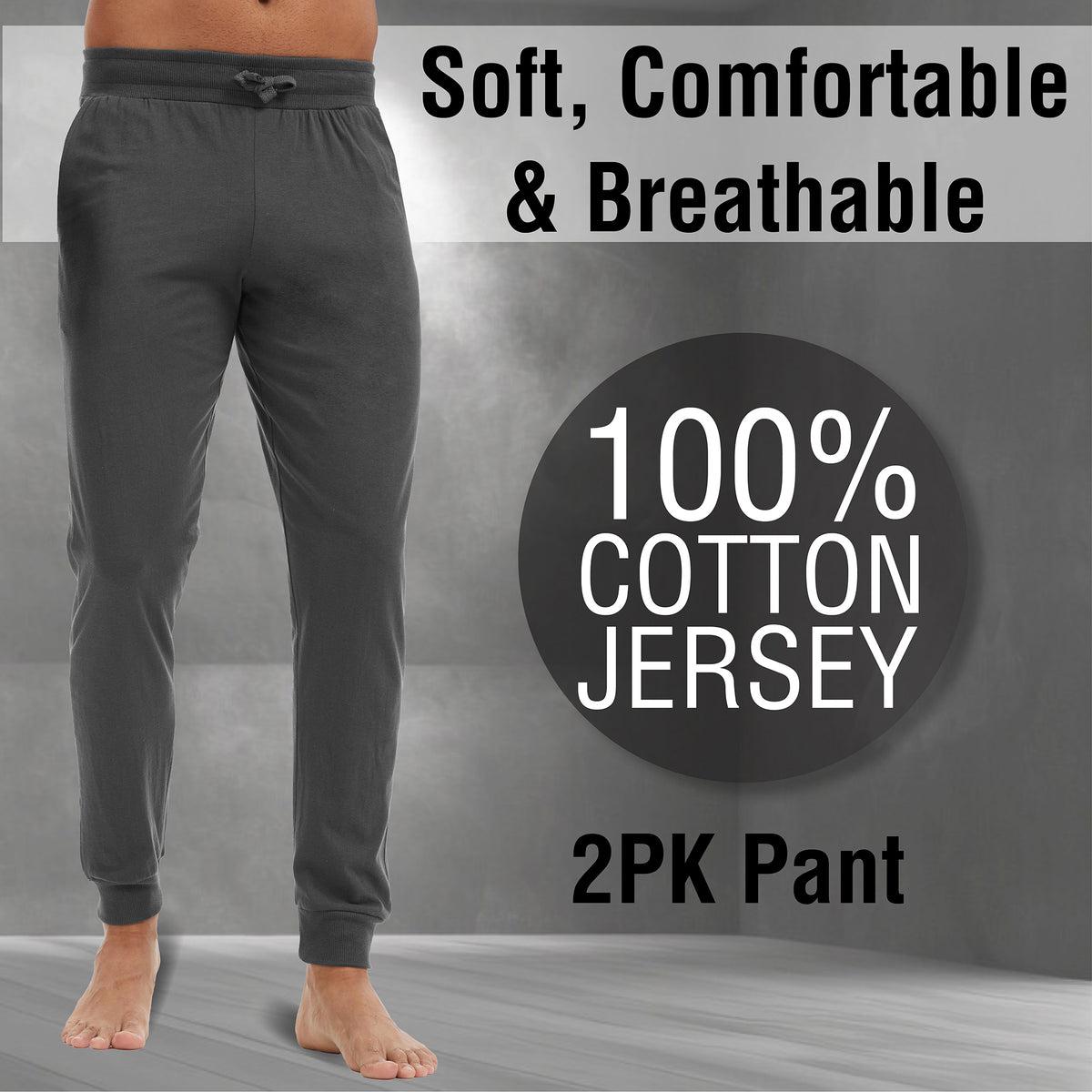 2PK Mens Black/Grey Lounge Pants- Cuffed
