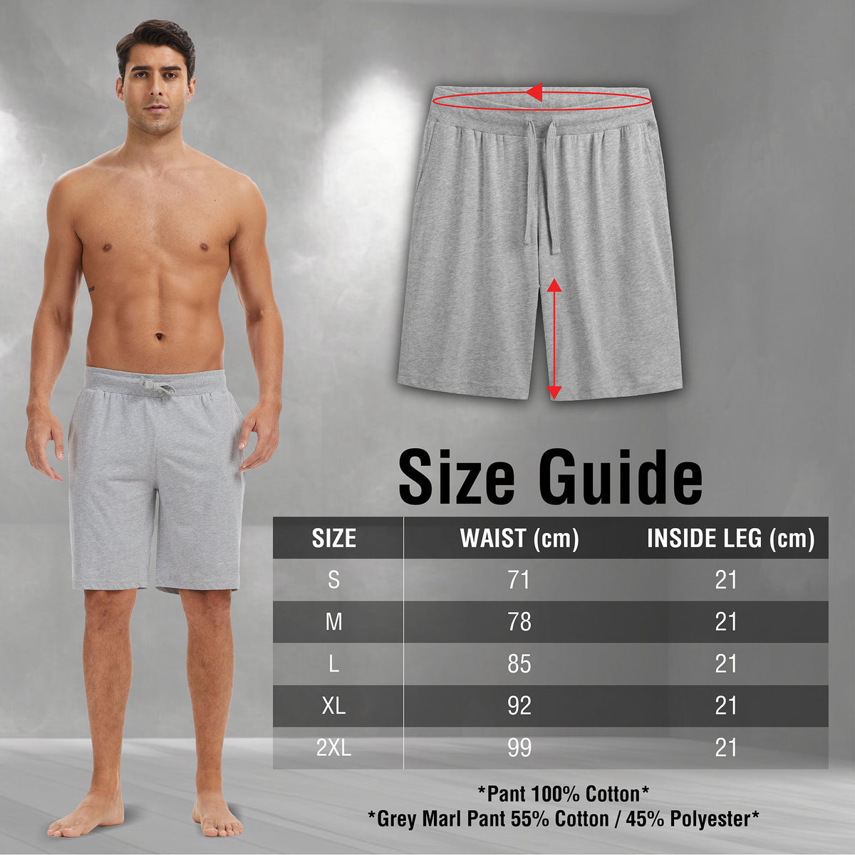 Mens 3PK Grey/Black Lounge Shorts