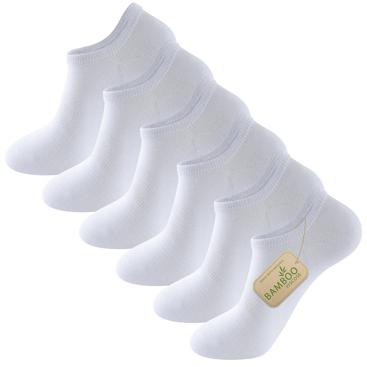 Womens 6pk Bamboo White Trainer socks