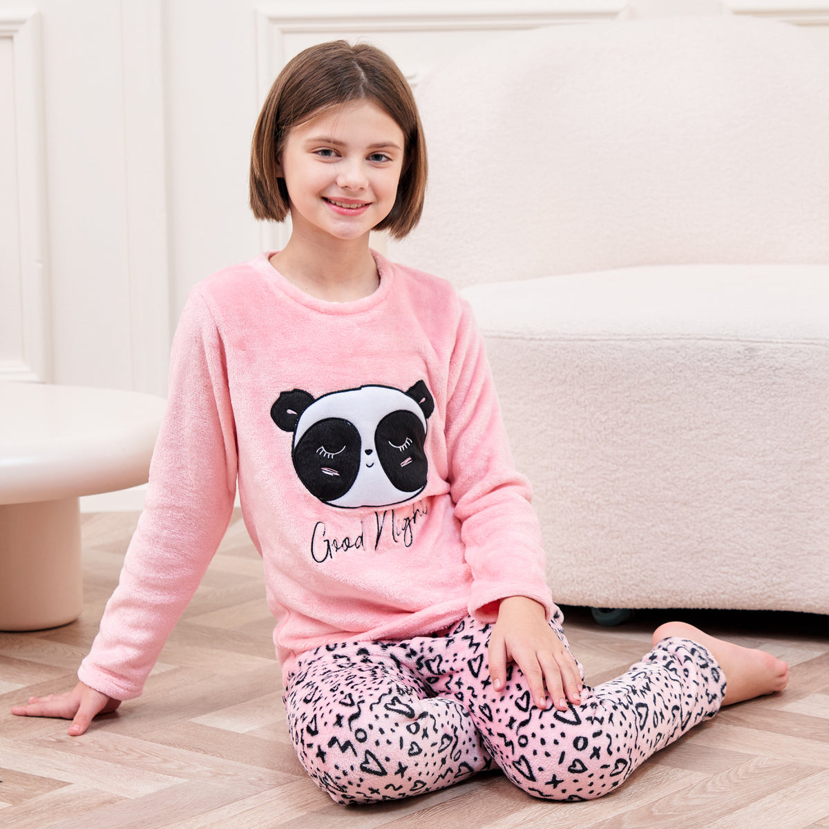 Girls Fleece Panda print Pyjamas