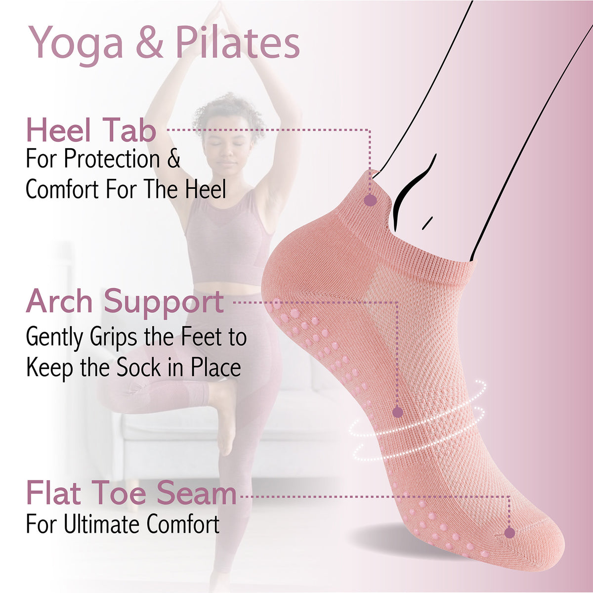 Womens 4pk Yoga & Pilates Pastel Trainer Socks