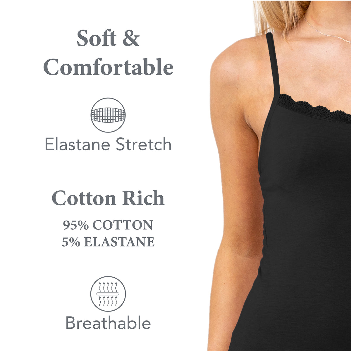 Ladies 1PK TEW Lace Cami Vest Black