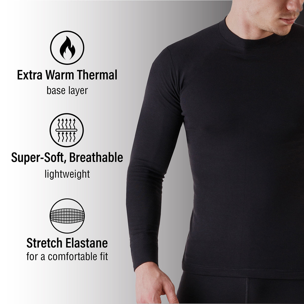 Mens Thermal Underwear High Neck Black