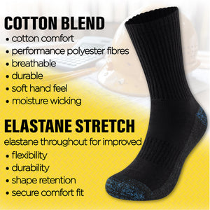 Mens 6 Pack Premium Cotton Blend Black Work Socks