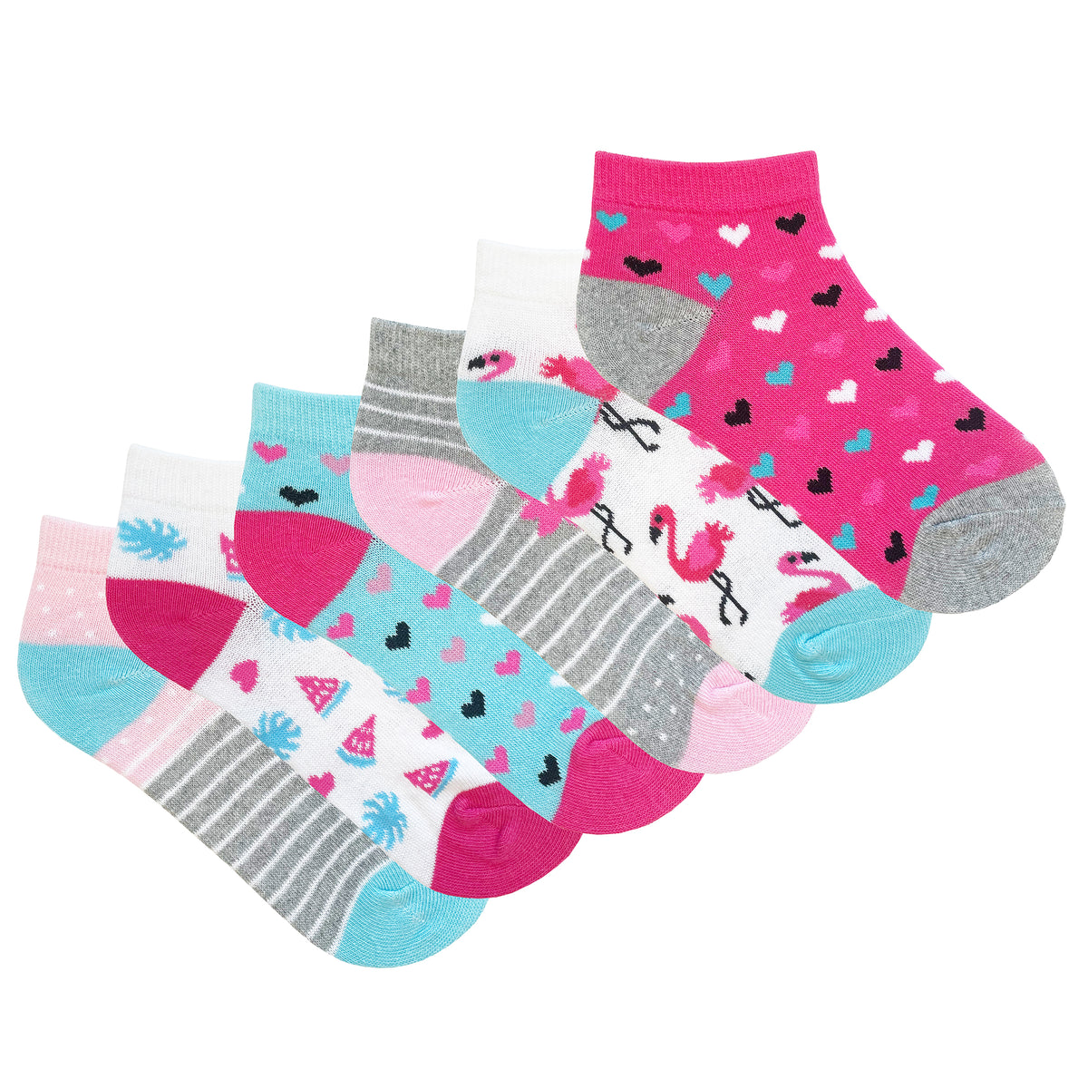 Girls 6PK Flamingo Design Trainer Liner Socks Flamingo