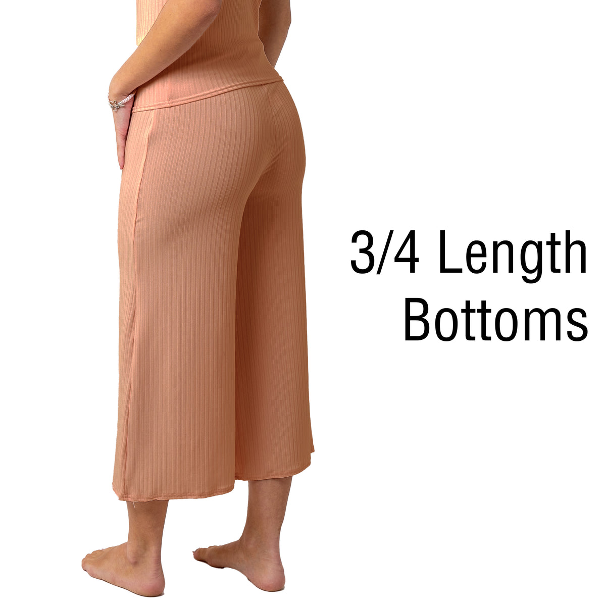 Ladies 3/4 Leg Pyjamas Rib Blush