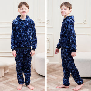 Boys Fleece Blue Stars Hooded Pyjamas