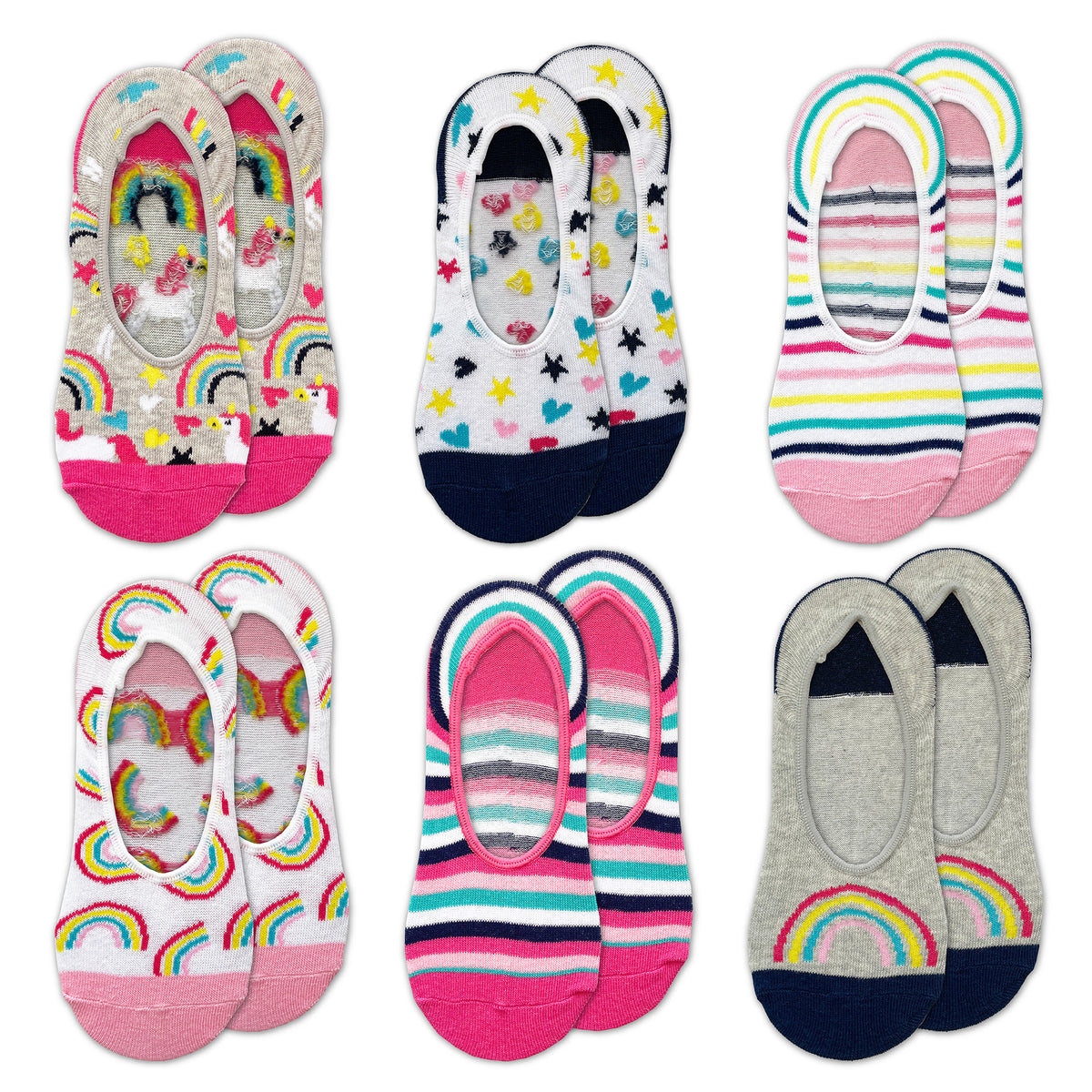 Girls 6PK Unicorn/Stripes Invisible Liner Socks