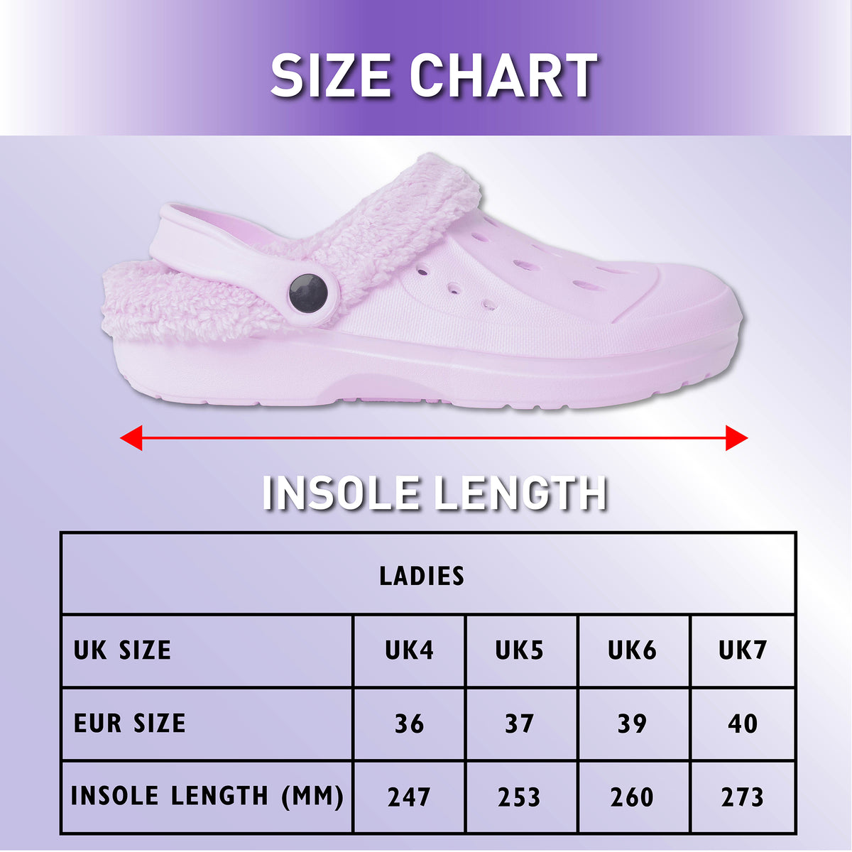 Ladies Fleece Lined Clogs new lilac
