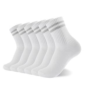 Womens 6 Pack Sports Ankle/Crop Length Socks (White/ Grey Stripes)