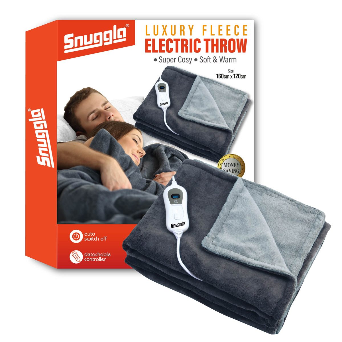 Luxurious Dark Grey Fleece Heated Electric Throw