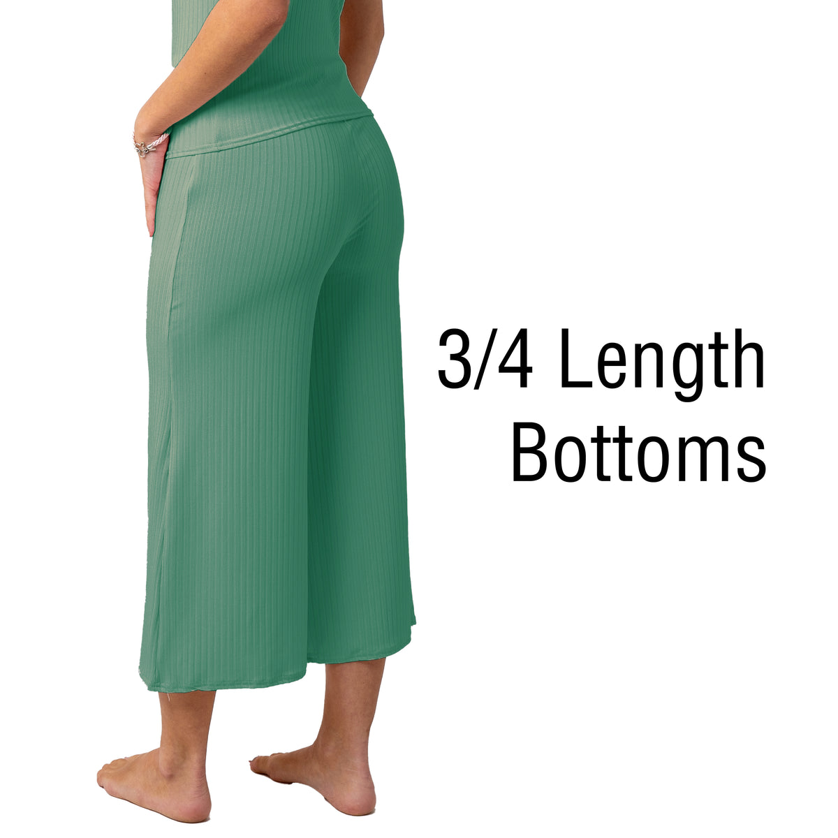 Ladies 3/4 Leg Pyjamas Rib Dark Turquoise