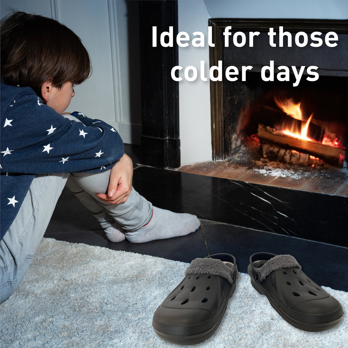 Boys Fleece Lined Clogs Black
