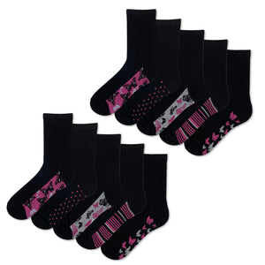 Womens 10 Pack Design Socks (Butterfly Footbed)