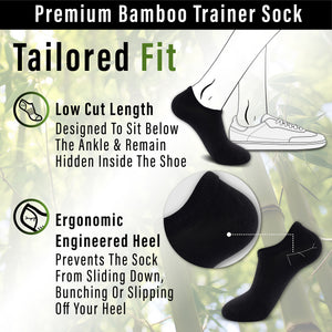 Mens12pk Bamboo Black Trainer Socks