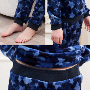 Boys Fleece Blue Stars Hooded Pyjamas