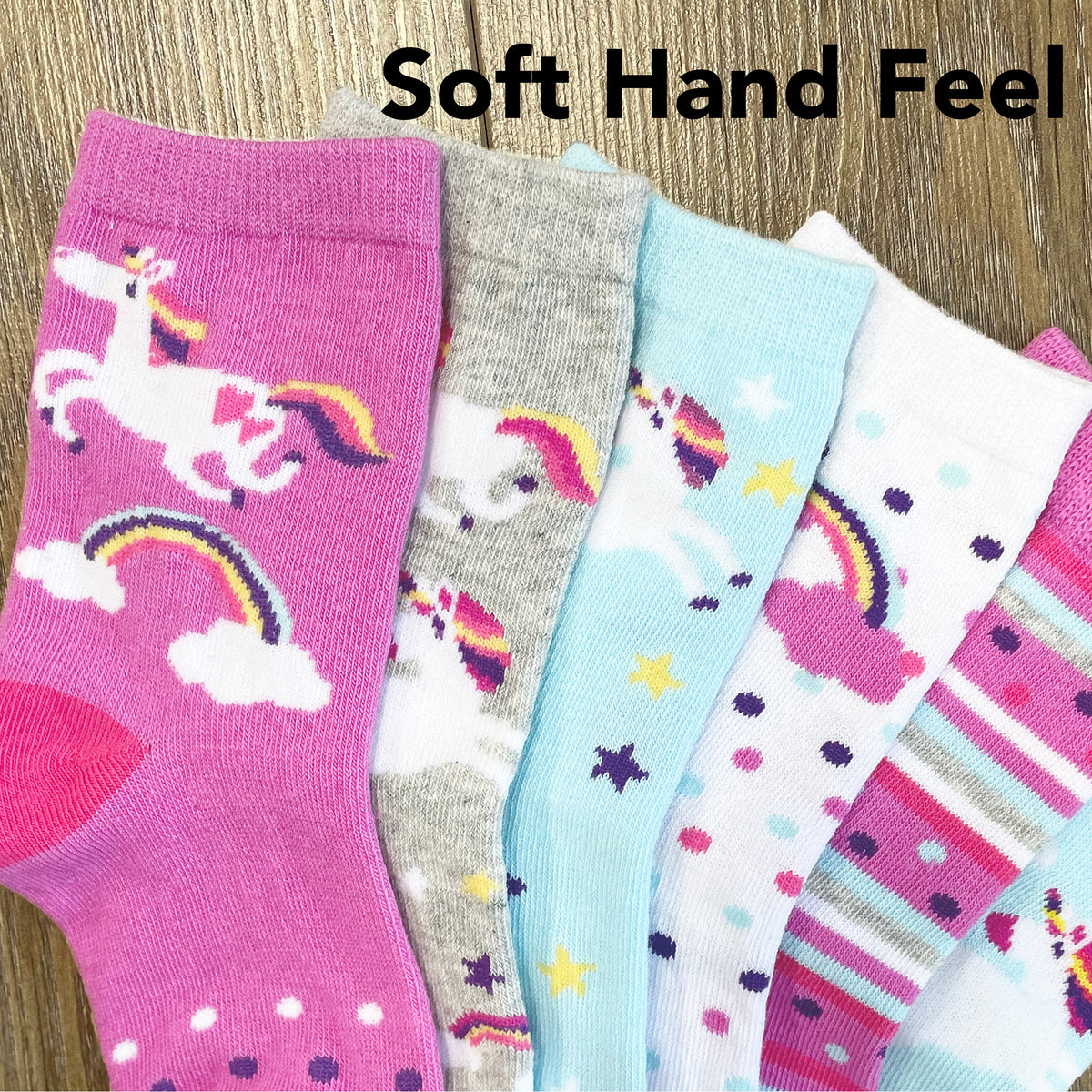 Girls 6 Pack Design Socks Spots/Unicorn