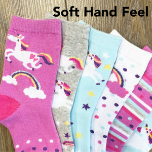 Girls 6 Pack Design Socks Spots/Unicorn