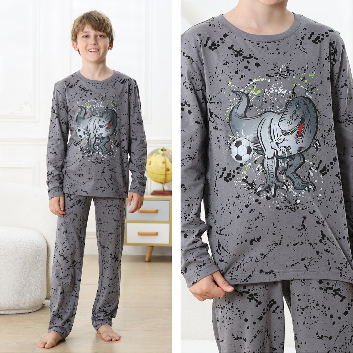 Boys Long Sleeve Dino / Football Pyjamas