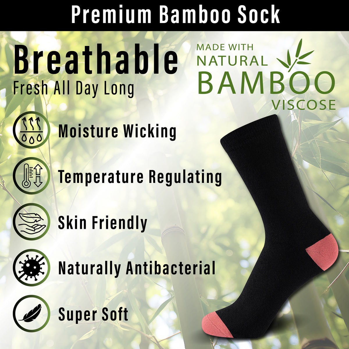 Black - Contast H&T 10 Pack Womens Bamboo Blend Socks