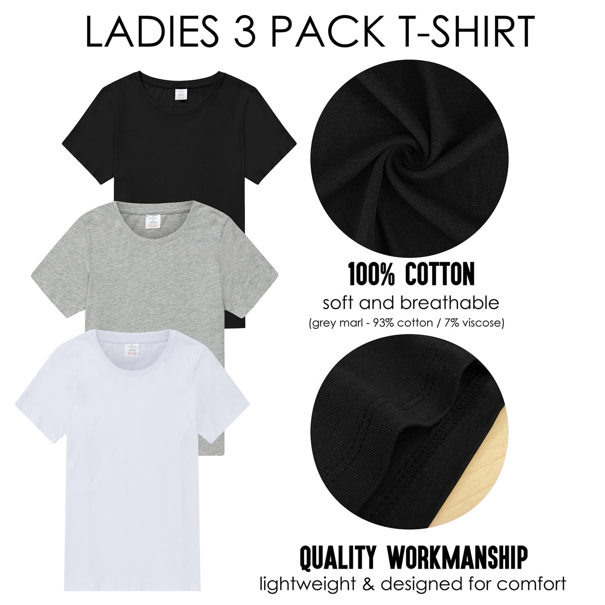 Womens 3 Pack T- Shirt Assorted 1