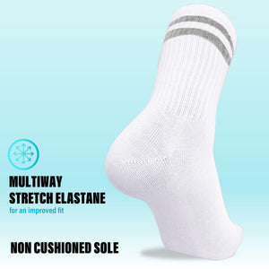 Womens 12 Pack Sports Ankle/Crop Length Socks (White/ Grey Stripes)