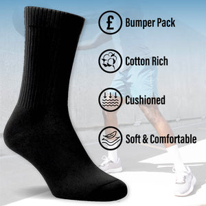 Mens 20PK Terry Black Sports Socks