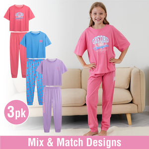 Girls 3PK College SS Long Pyjamas