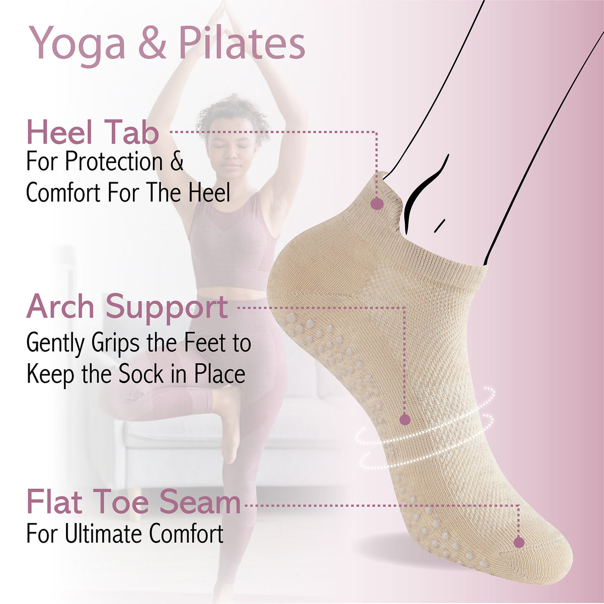 Womens 4pk Yoga & Pilates Neutral Trainer Socks