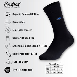 Mens 6PK Black Embroidery Socks - Soxbox