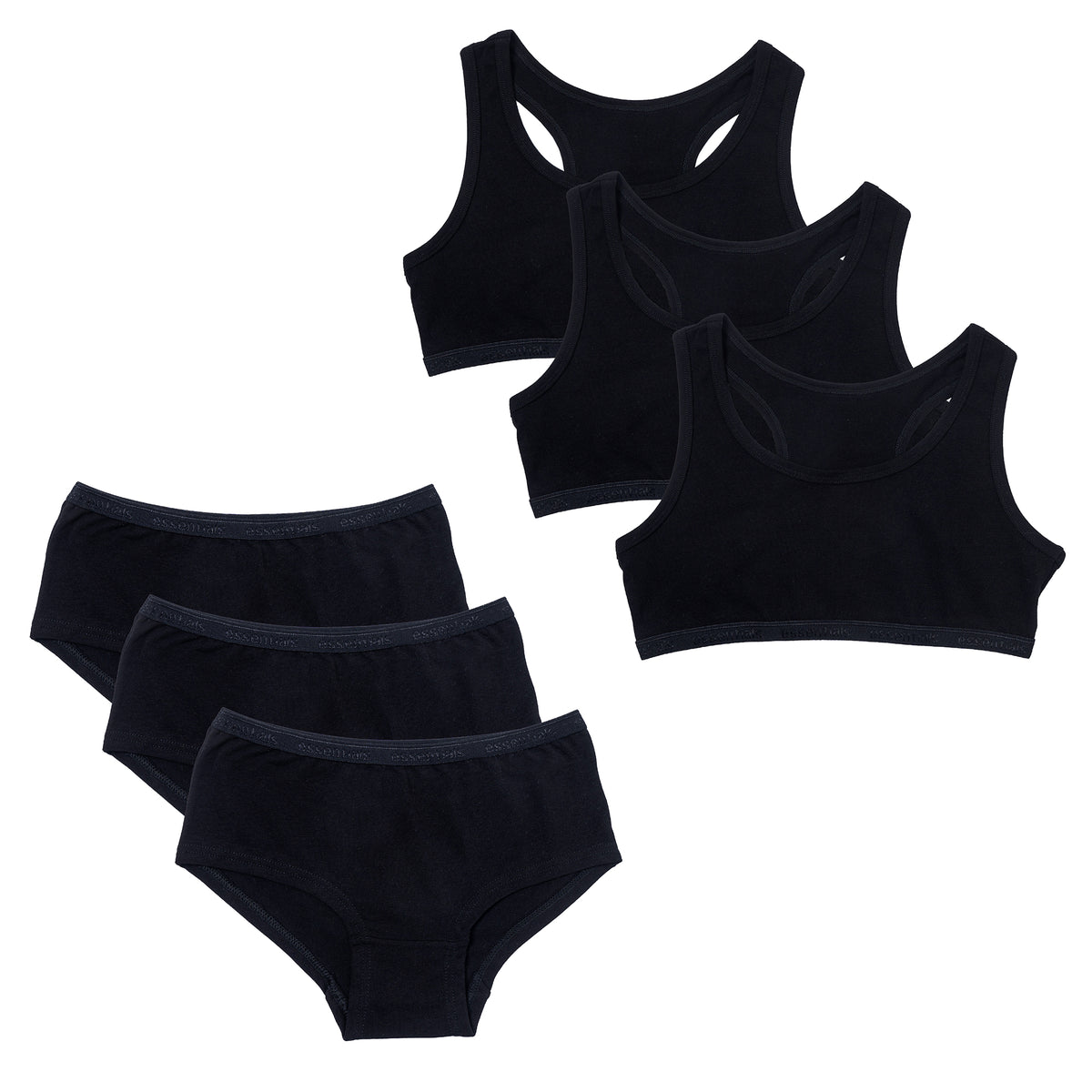 Girls 5 Pack Hipster & 3 Pack Crop Top Black