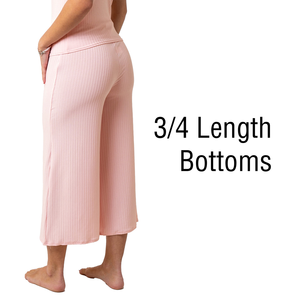 Ladies 3/4 Leg Pyjamas Rib Baby Pink