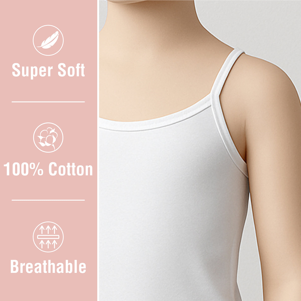 Girls 5pk Cotton White Cami Vests