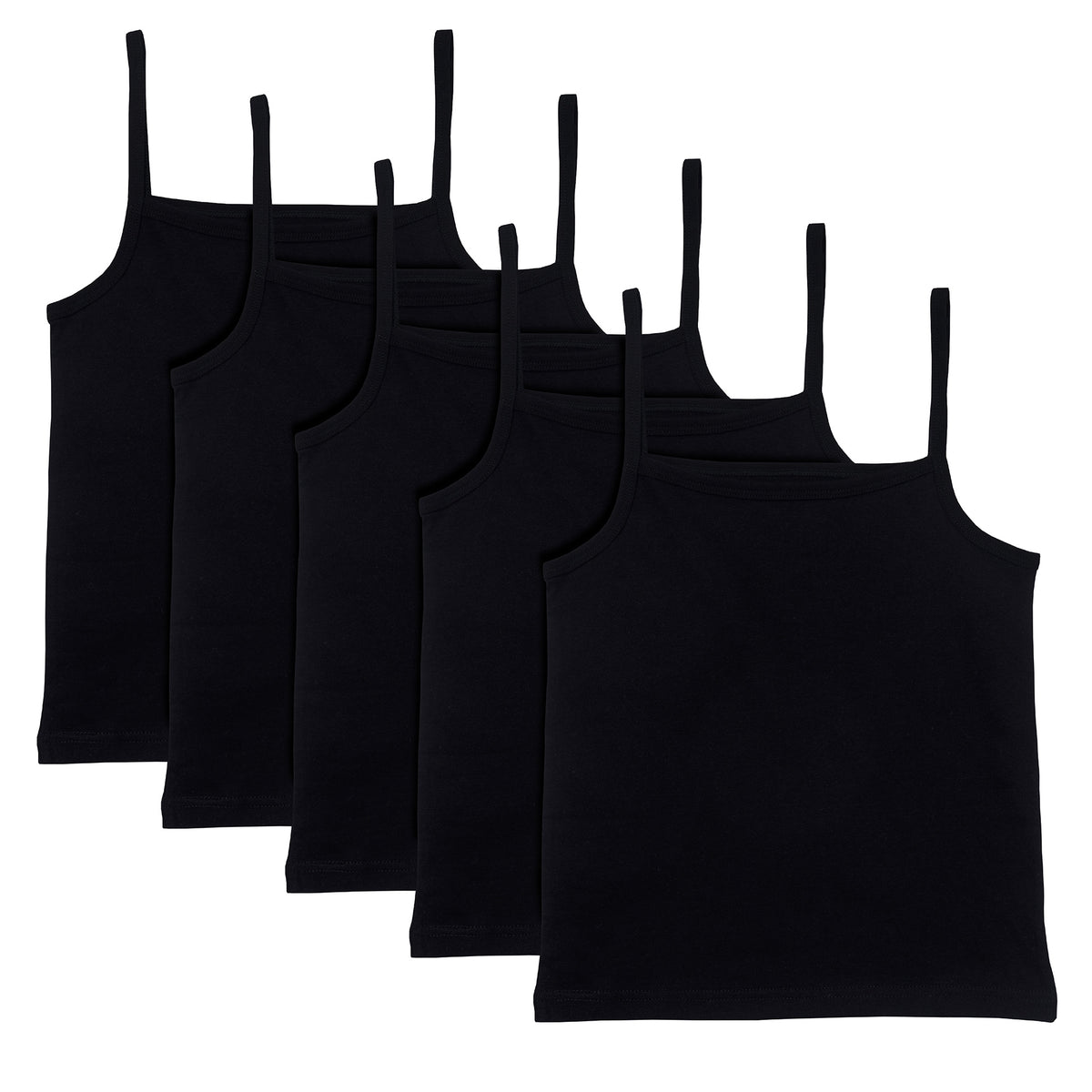 Girls 5pk Cotton Black Cami Vest