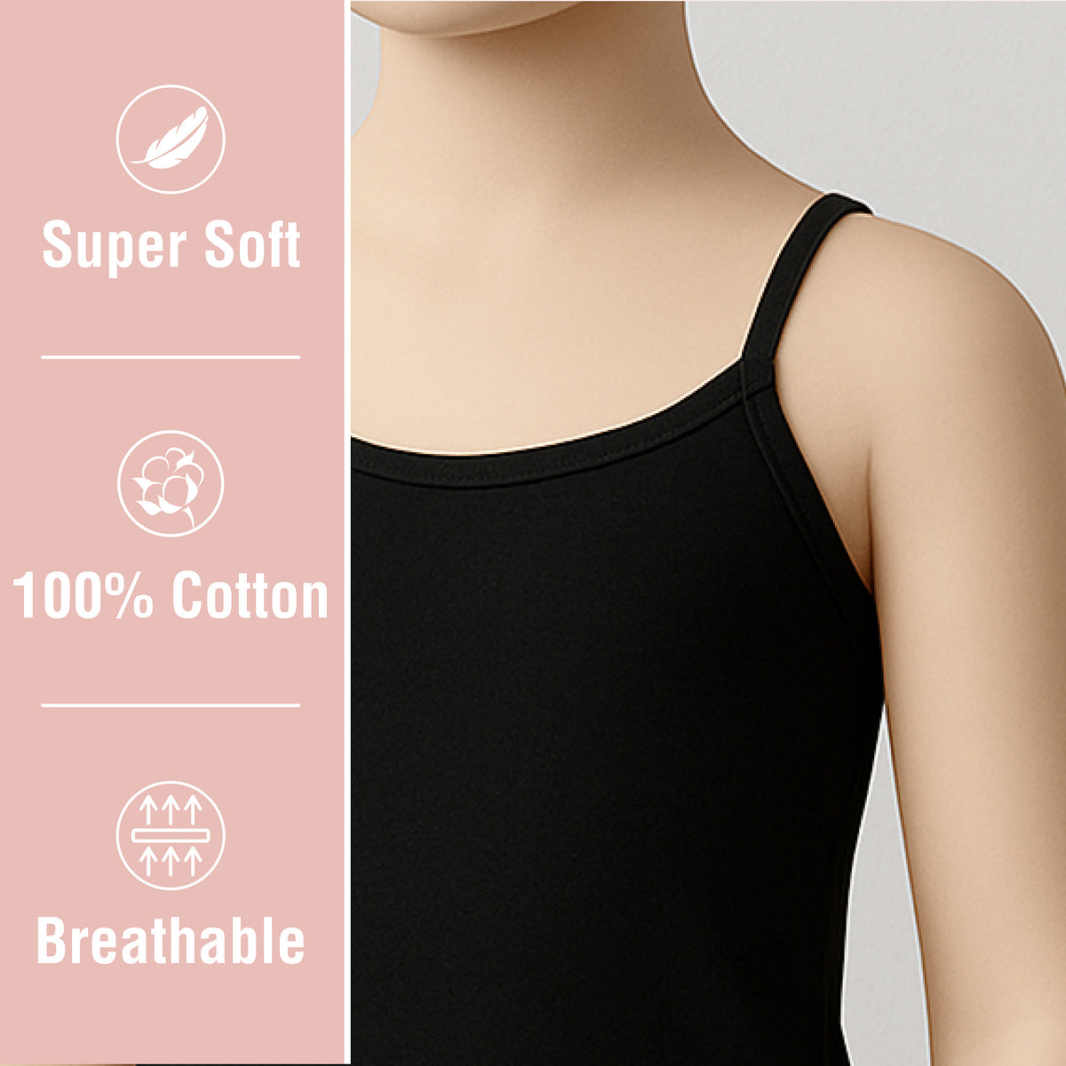 Girls 5pk Cotton Black Cami Vest