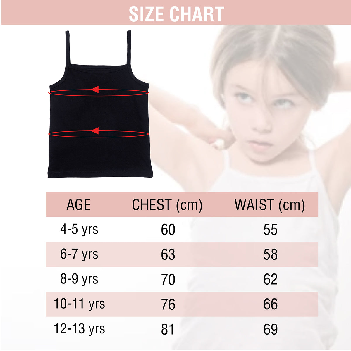 Girls 5pk Cotton Black Cami Vest