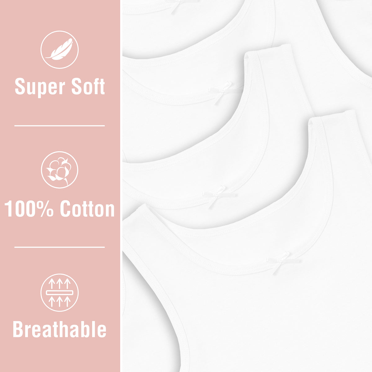 Girls 5pk Cotton White Vests
