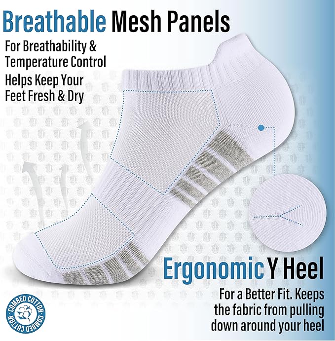Mens 6pk Striped Half Terry White/grey Trainer Socks