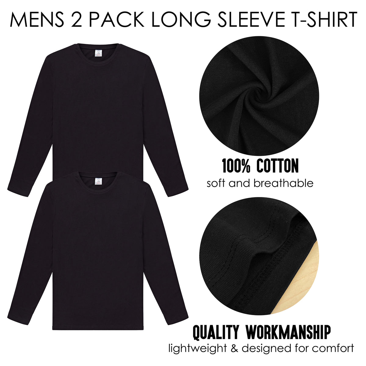 Mens 2pk Black Long Sleeve T-Shirt