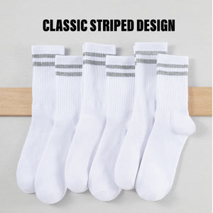 Womens 6 Pack Sports Ankle/Crop Length Socks (White/ Grey Stripes)