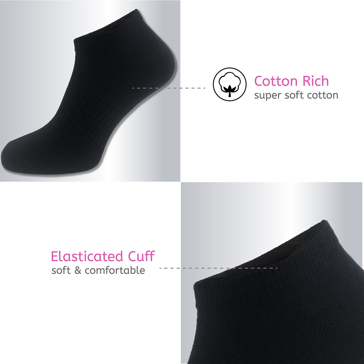Ladies 12PK Trainer Liner Socks Black