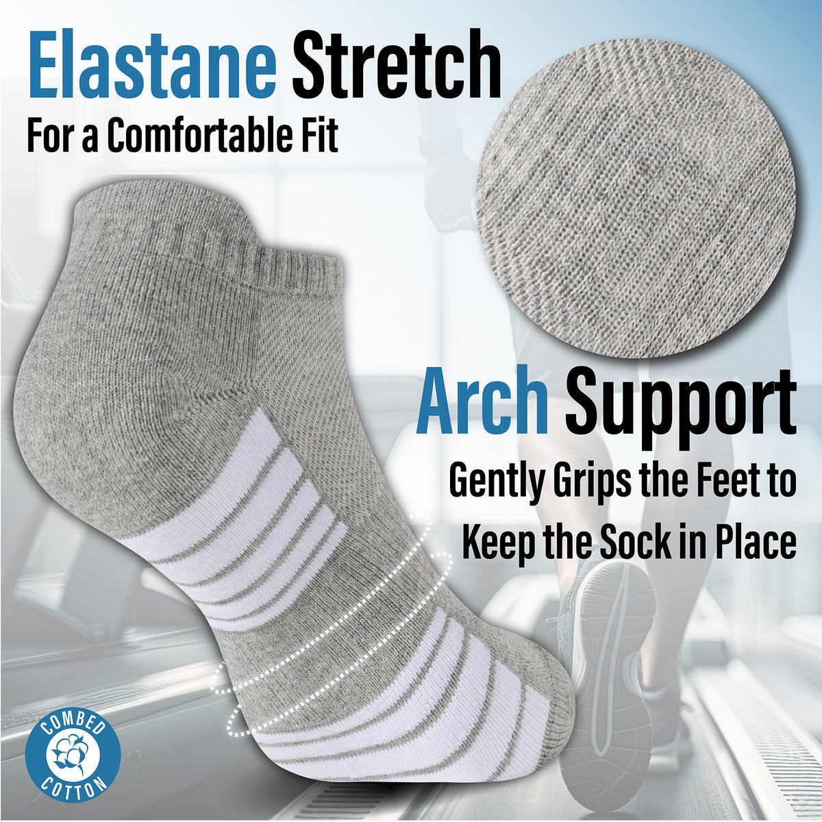 Mens 12 Pack Half Terry Trainer Socks (White/Grey Striped)