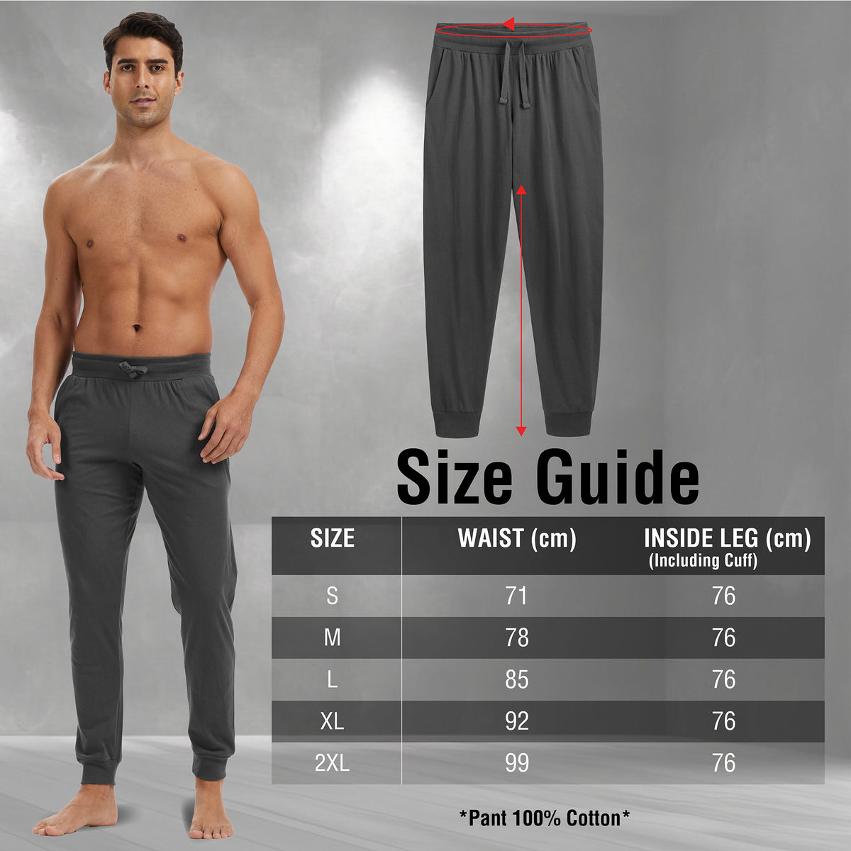 2PK Mens Black/Grey Lounge Pants- Cuffed