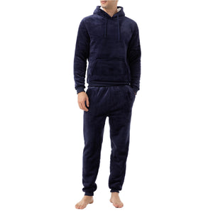 Mens Flannel and Sherpa Lined Navy Pyjama Set